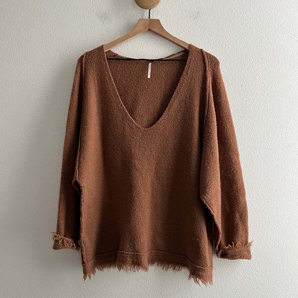 Free People Oversized Brown Wool Linen Sweater